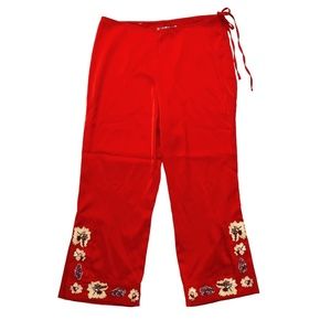 Urban Outfitters Satin Orchid Floral Embroidered Capri Pant Women's 8